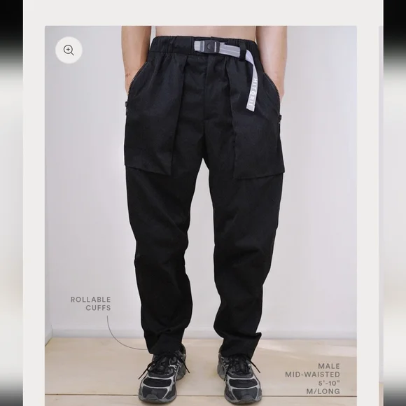 HITORII Street Pants, Lightweight, Outdoor, Black & Green, Buckle Belt, Size S - Picture 2 of 10